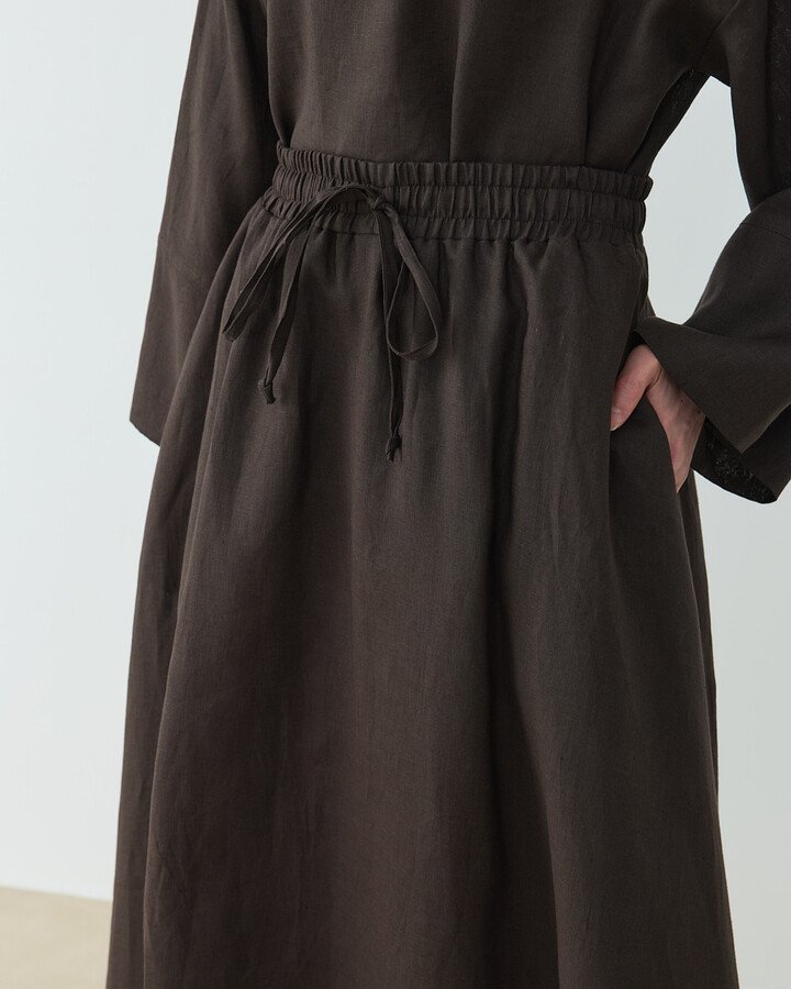 Keten Nervür Detaylı Cepli Font Etek Acı Kahve - Aybikestil (1)