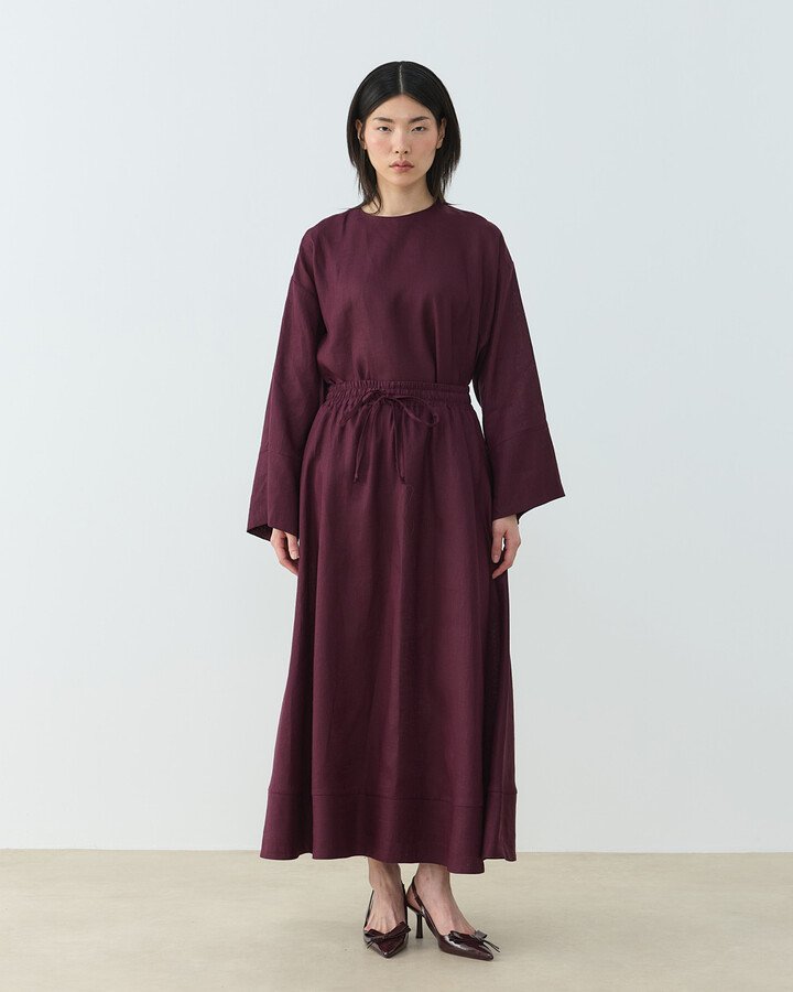 Keten Nervür Detaylı Cepli Font Etek Bordo - Aybikestil (1)