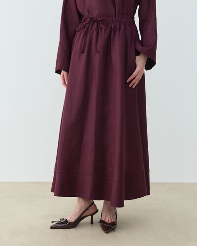 Keten Nervür Detaylı Cepli Font Etek Bordo - Aybikestil (1)