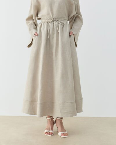 Keten Nervür Detaylı Cepli Font Etek Natural 