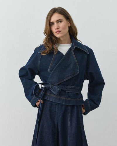 Kısa Crop Jean Trençkot Lacivert - Aybikestil (1)