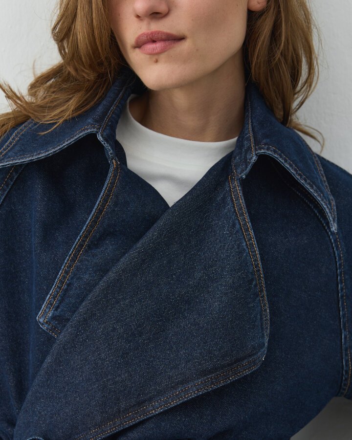 Kısa Crop Jean Trençkot Lacivert - Aybikestil (1)