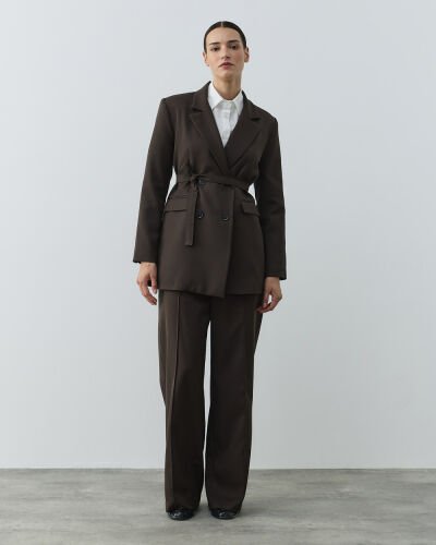 Klasik Kruvaze Pensli Fit Blazer Ceket Acı Kahve - Aybikestil (1)