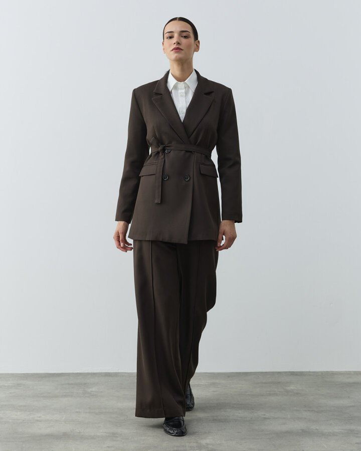 Klasik Kruvaze Pensli Fit Blazer Ceket Acı Kahve - Aybikestil (1)