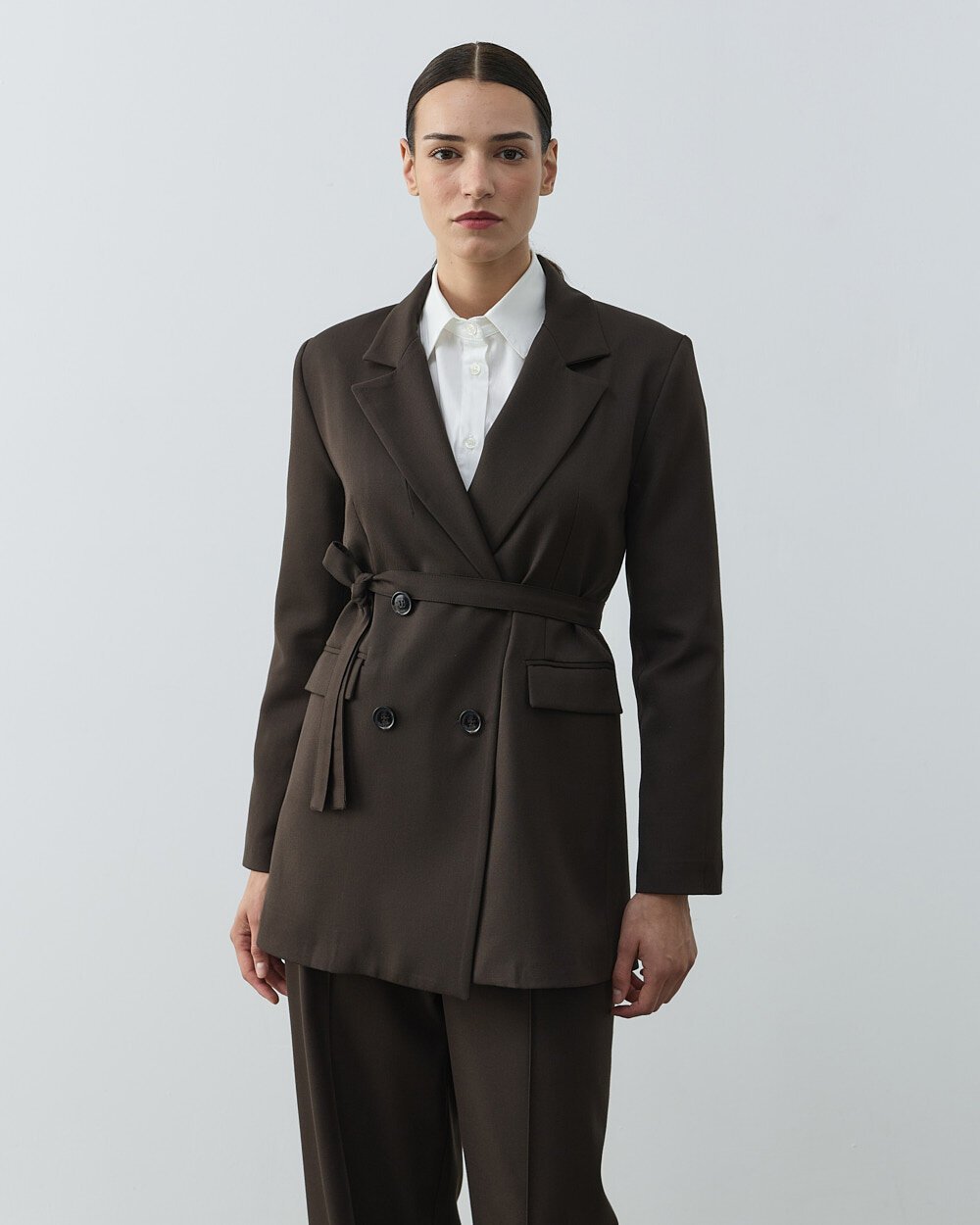 Klasik Kruvaze Pensli Fit Blazer Ceket Acı Kahve - Aybikestil