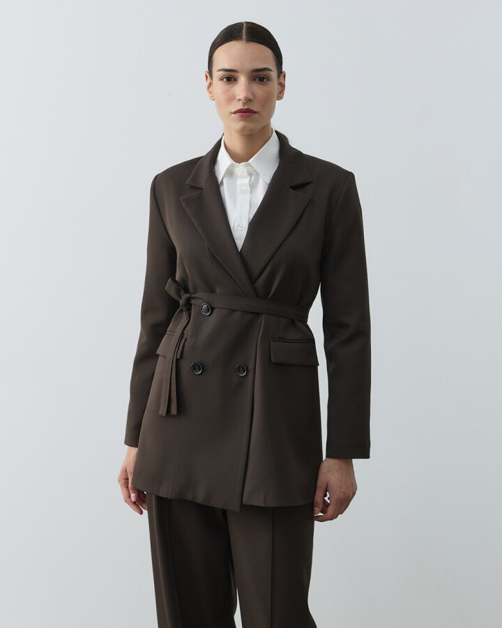 Klasik Kruvaze Pensli Fit Blazer Ceket Acı Kahve