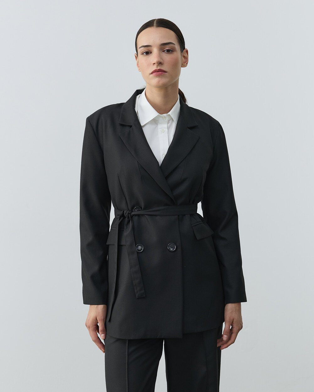 Klasik Kruvaze Pensli Fit Blazer Ceket Siyah - Aybikestil