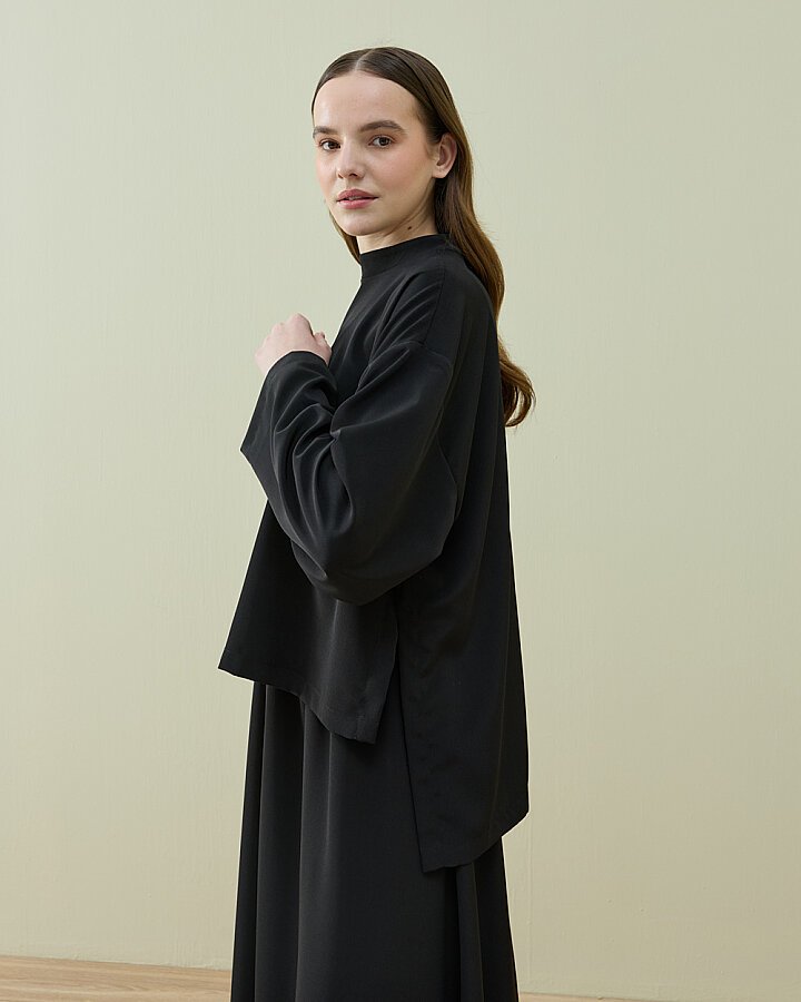 Krep Basic Bluz Siyah - Aybikestil (1)