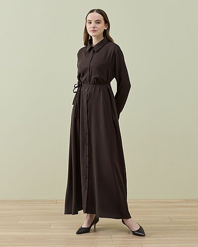 Krep Gömlek Elbise Kahve - Aybikestil