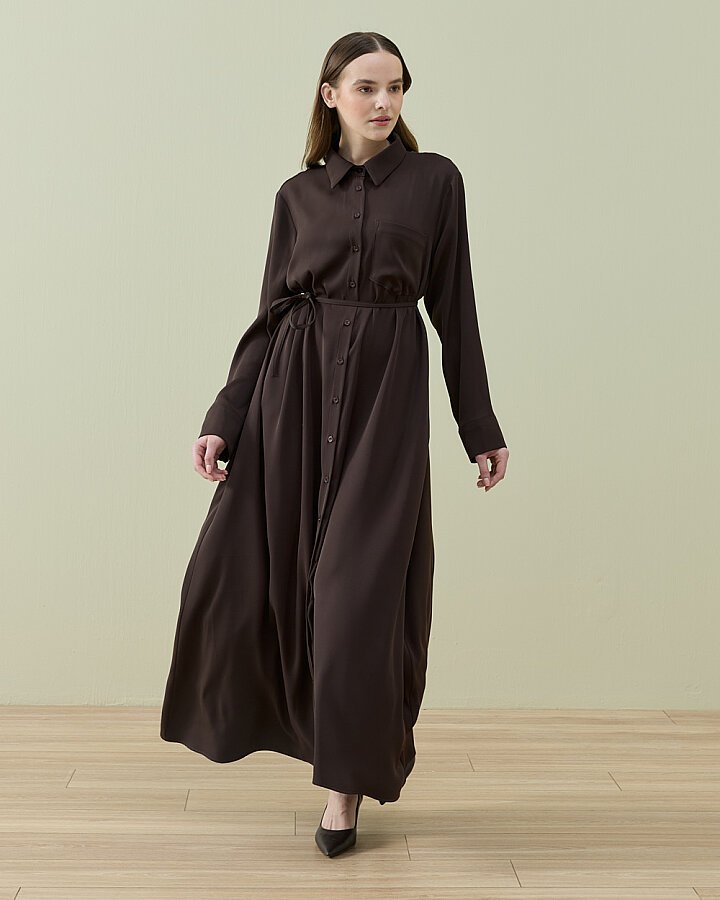 Krep Gömlek Elbise Kahve - Aybikestil (1)