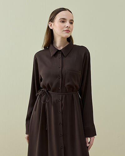 Krep Gömlek Elbise Kahve - Aybikestil (1)