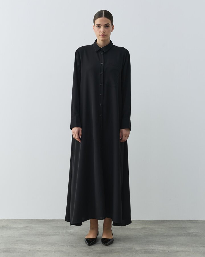 Krep Gömlek Elbise Siyah - Aybikestil (1)