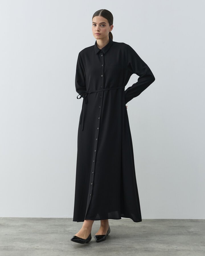Krep Gömlek Elbise Siyah - Aybikestil
