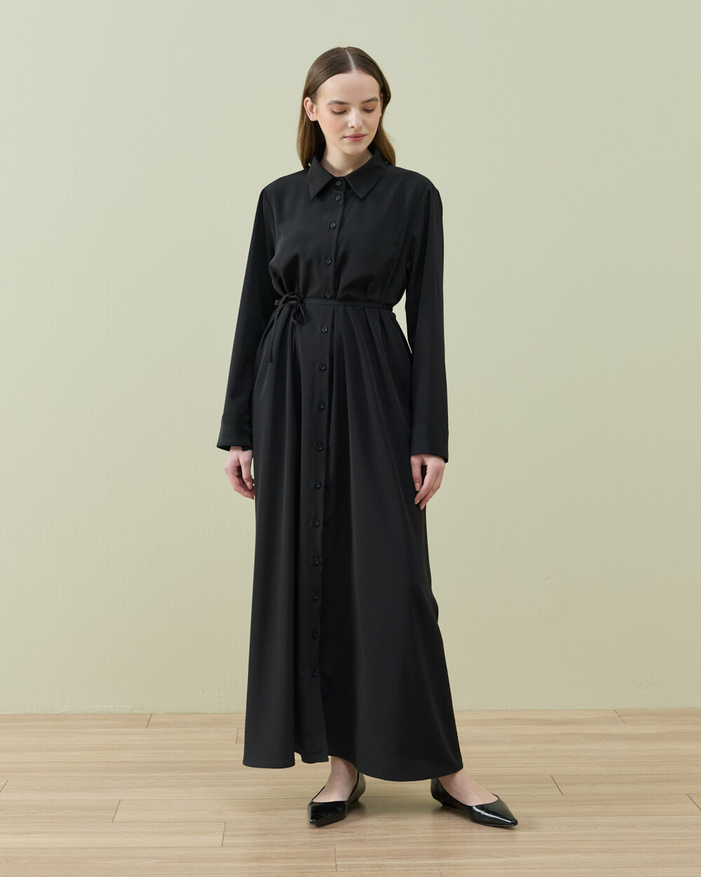Krep Gömlek Elbise Siyah - Aybikestil