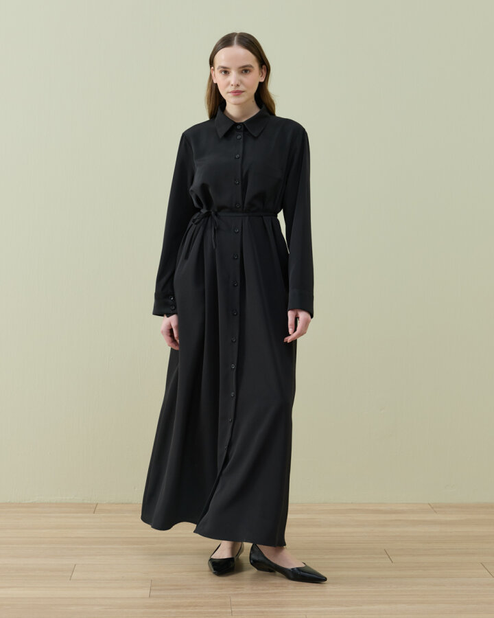 Krep Gömlek Elbise Siyah - Aybikestil (1)