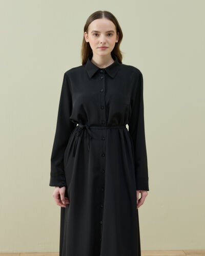 Krep Gömlek Elbise Siyah - Aybikestil (1)