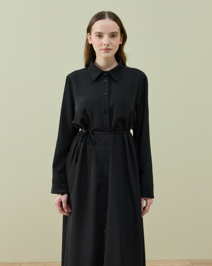 Krep Gömlek Elbise Siyah - Aybikestil (1)