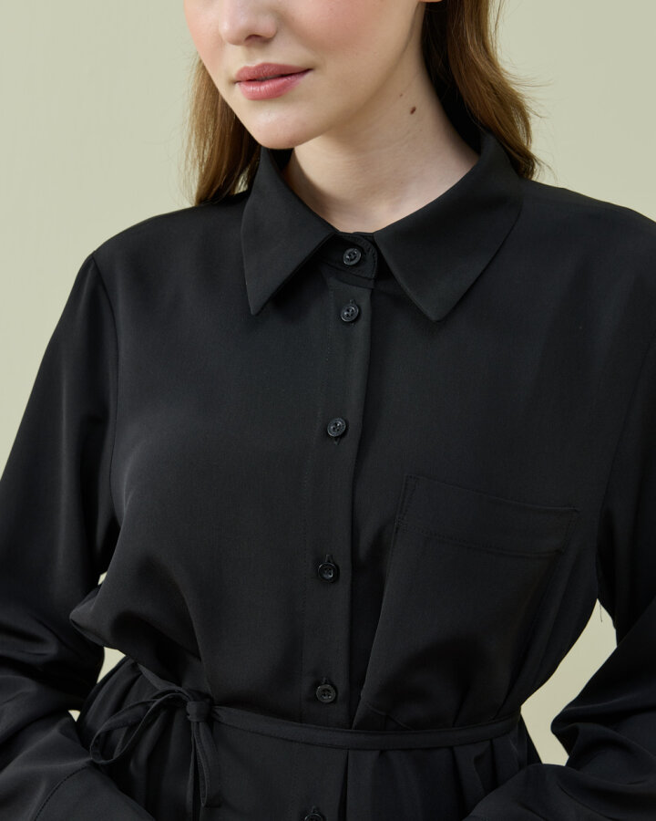 Krep Gömlek Elbise Siyah - Aybikestil (1)