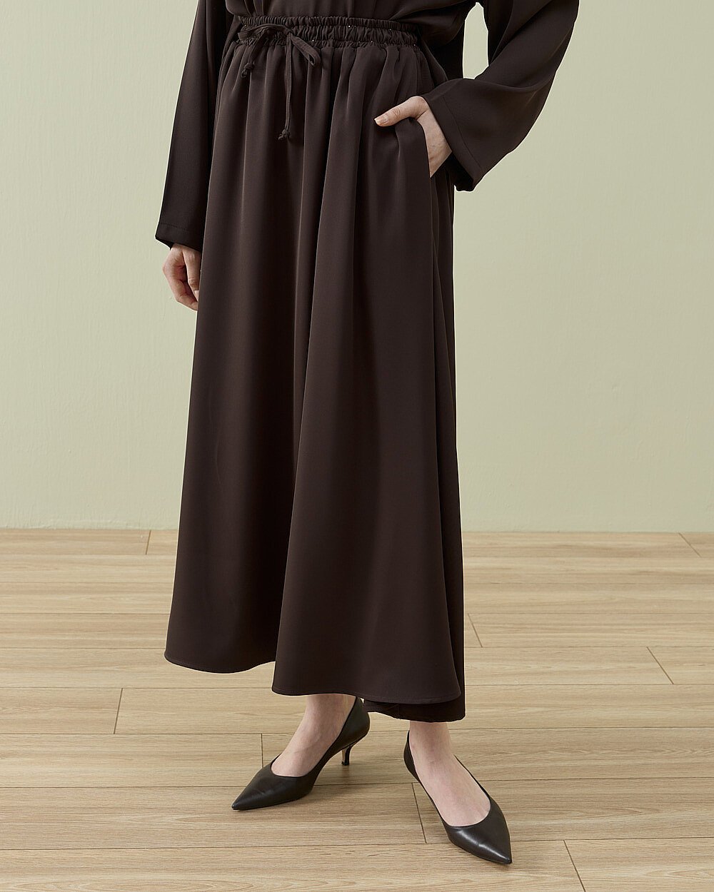 Krep Kloş Vol Etek Kahve - Aybikestil