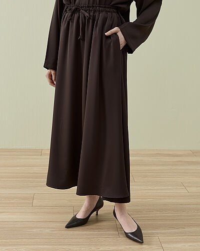 Krep Kloş Vol Etek Kahve 