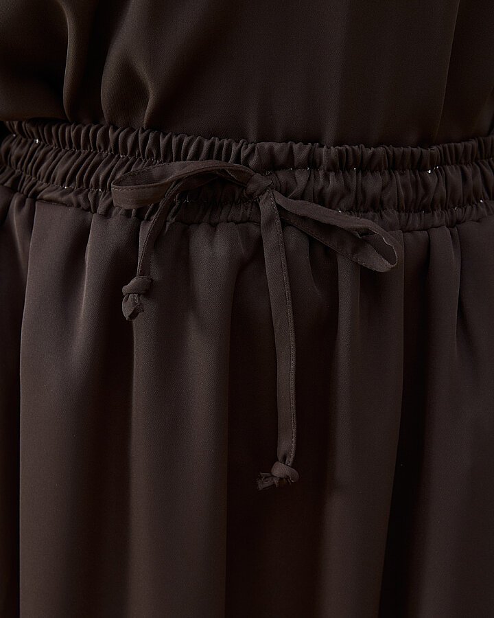 Krep Kloş Vol Etek Kahve - Aybikestil (1)