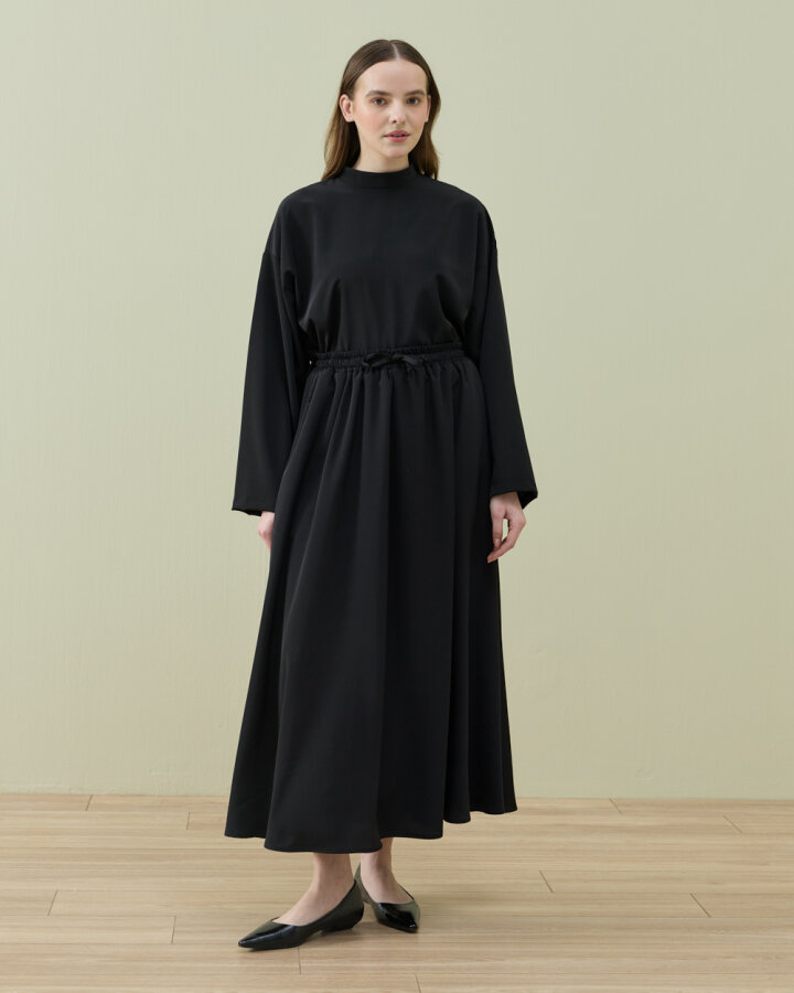 Krep Kloş Vol Etek Siyah - Aybikestil (1)