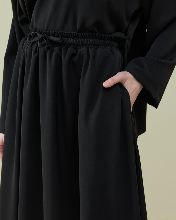 Krep Kloş Vol Etek Siyah - Aybikestil (1)