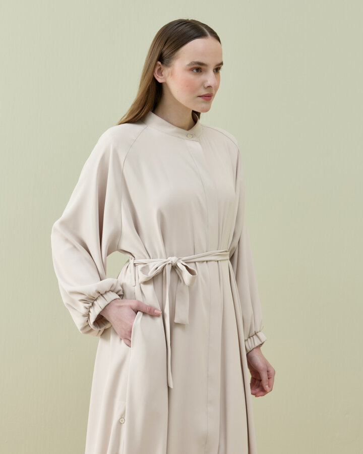 Krep Yandan Yırtmaçlı Düğmeli Abaya Taş - Aybikestil (1)