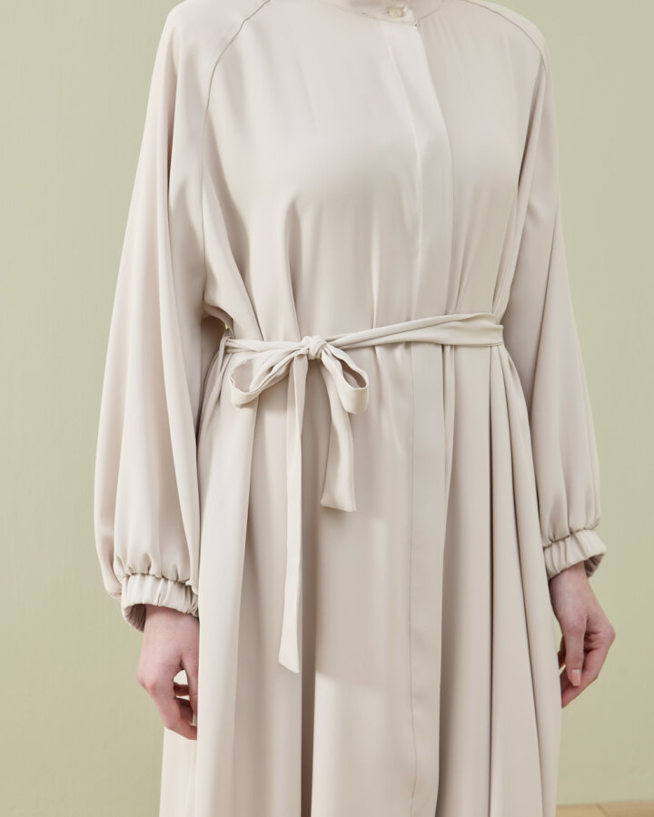 Krep Yandan Yırtmaçlı Düğmeli Abaya Taş - Aybikestil (1)