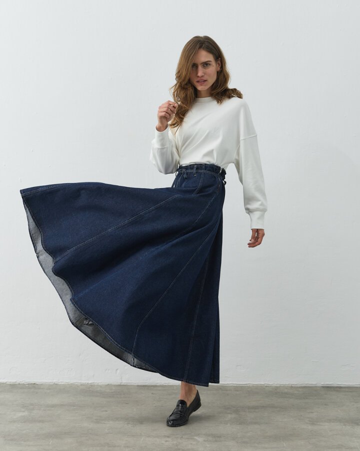 Kuplu Uzun Volanlı Jean Etek Lacivert - Aybikestil (1)