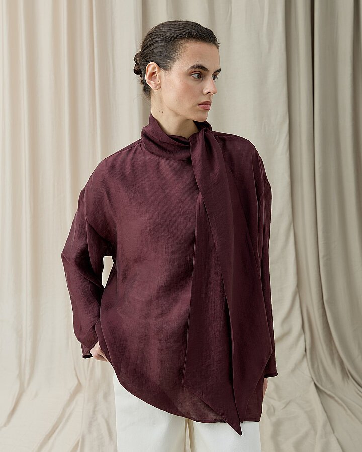 Lyocell Vual Boyundan Bağlamalı Tunik Mürdüm - Aybikestil (1)