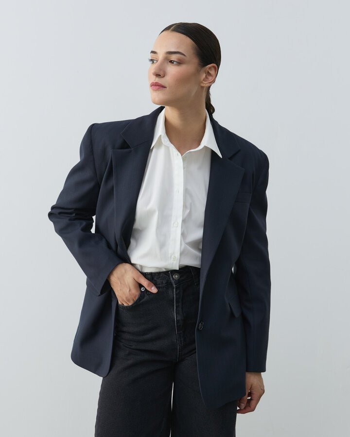 Oversize New Blazer Ceket Lacivert Çizgili - Aybikestil (1)
