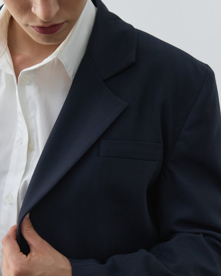 Oversize New Blazer Ceket Lacivert Çizgili - Aybikestil (1)