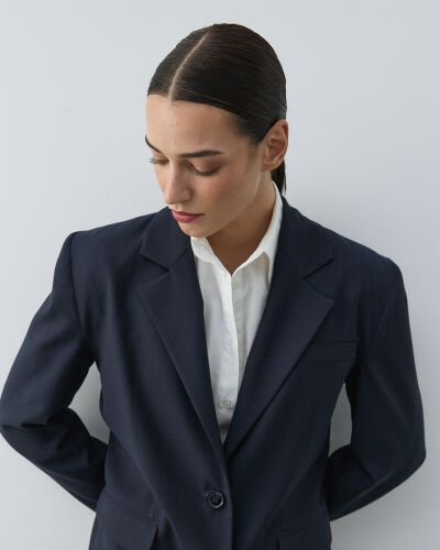 Oversize New Blazer Ceket Lacivert Çizgili - Aybikestil (1)