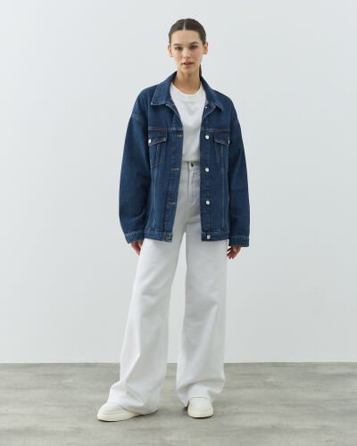 Oversize Unisex Jean Ceket Mavi - Aybikestil (1)