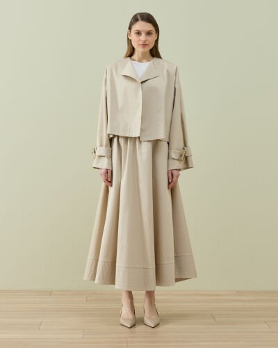 Paper Gabardin Atkılı Mini Trençkot Bej 