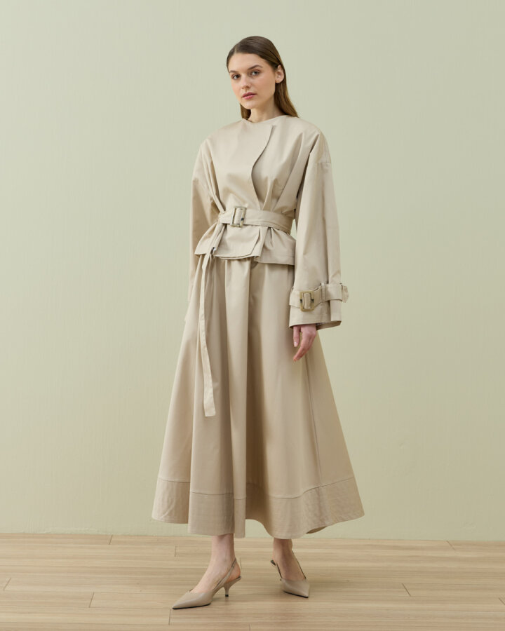 Paper Gabardin Atkılı Mini Trençkot Bej - Aybikestil (1)