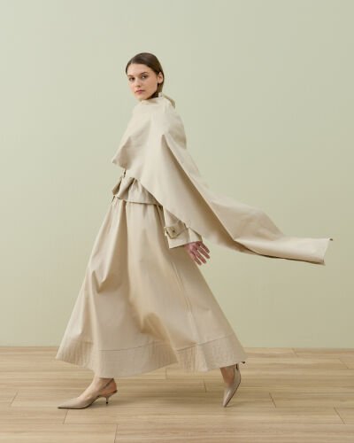 Paper Gabardin Atkılı Mini Trençkot Bej 