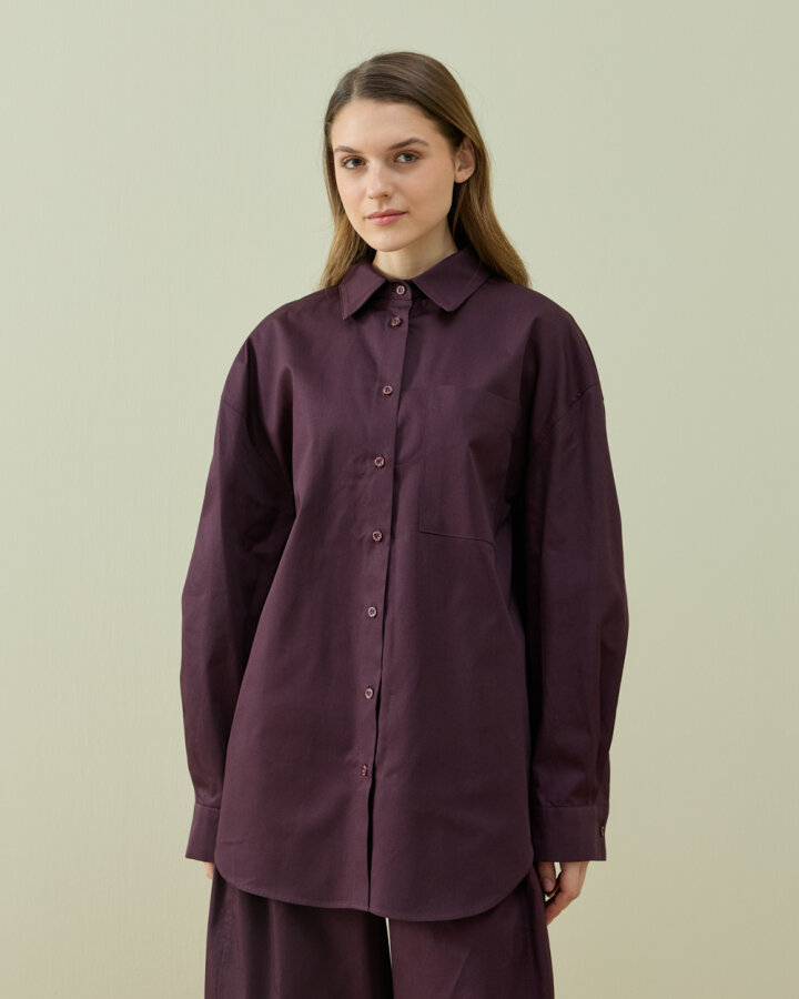 Paper Gabardin Basic Must Gömlek Mürdüm - Aybikestil