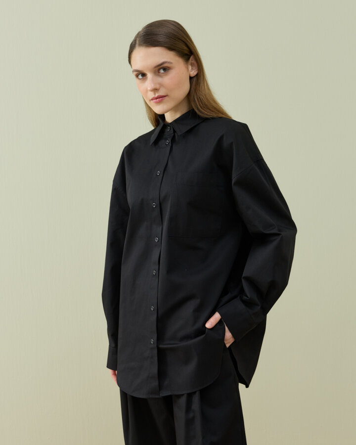 Paper Gabardin Basic Must Gömlek Siyah - Aybikestil (1)