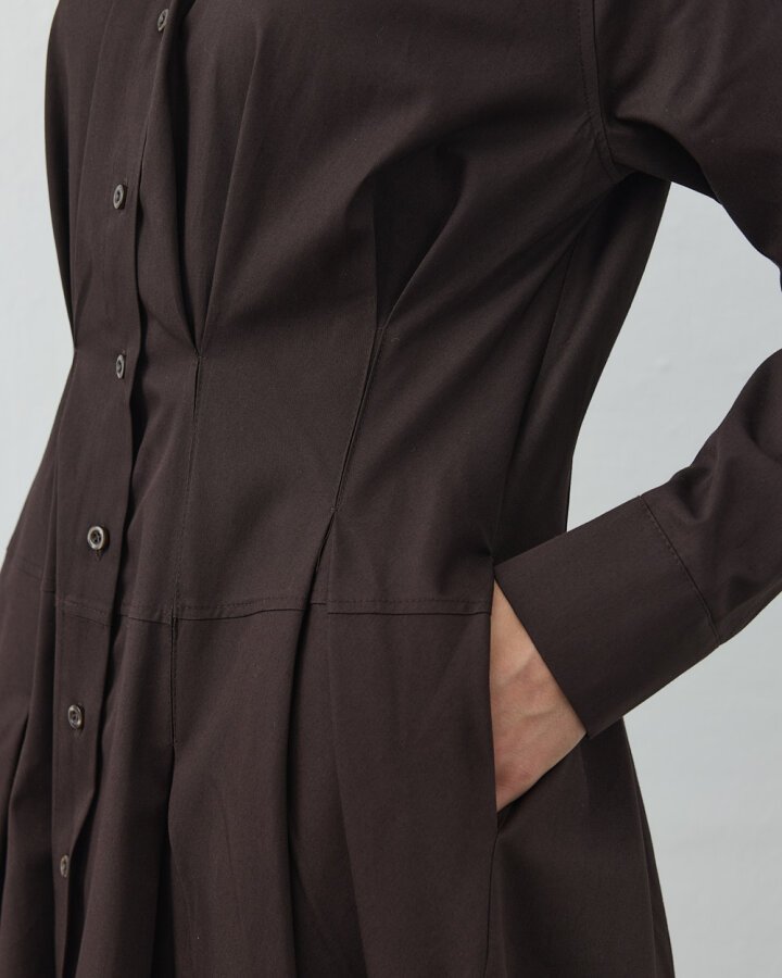 Paper Gabardin Belden Kup Ve Pile Detaylı Elbise Acı Kahve - Aybikestil (1)