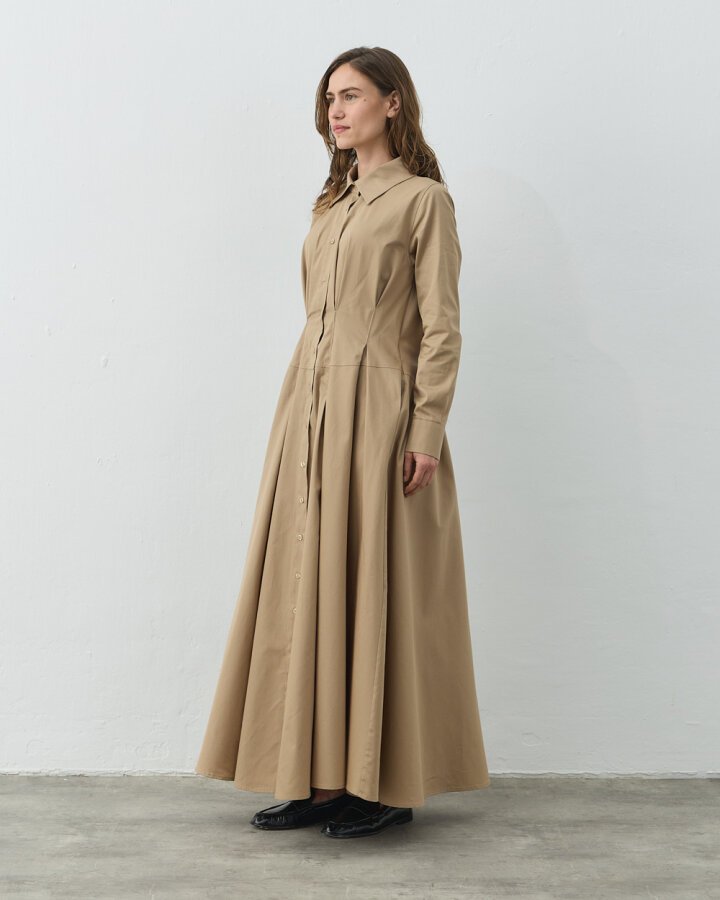 Paper Gabardin Belden Kup Ve Pile Detaylı Elbise Camel - Aybikestil (1)