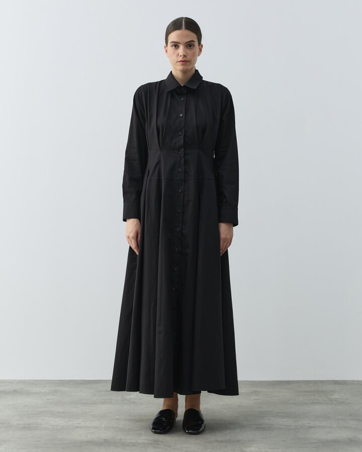 Paper Gabardin Belden Kup Ve Pile Detaylı Elbise Siyah - Aybikestil (1)