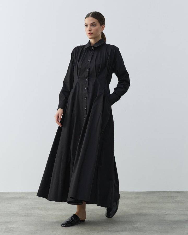 Paper Gabardin Belden Kup Ve Pile Detaylı Elbise Siyah - Aybikestil