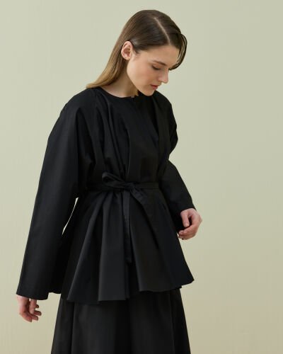 Paper Gabardin Çok Volanlı Dove Ceket Siyah 