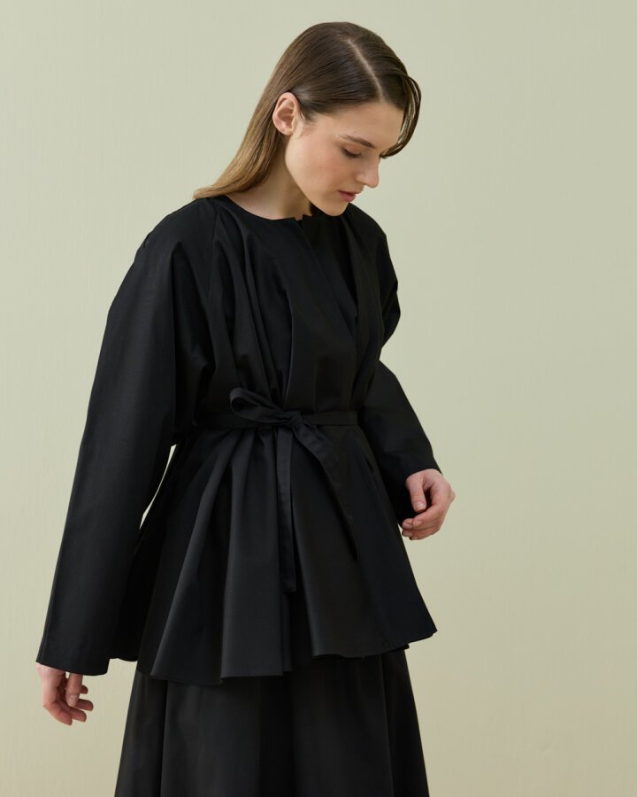 Paper Gabardin Çok Volanlı Dove Ceket Siyah - Aybikestil