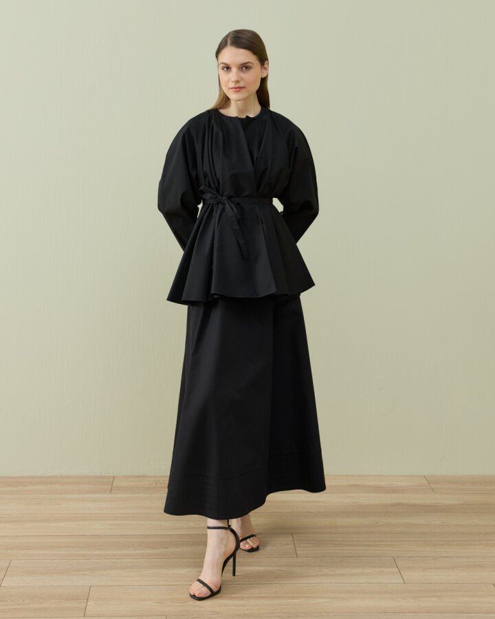 Paper Gabardin Çok Volanlı Dove Ceket Siyah - Aybikestil (1)