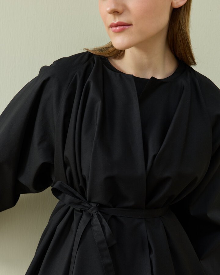 Paper Gabardin Çok Volanlı Dove Ceket Siyah - Aybikestil (1)