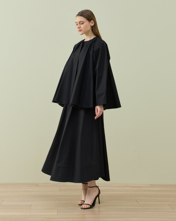 Paper Gabardin Çok Volanlı Dove Ceket Siyah - Aybikestil (1)