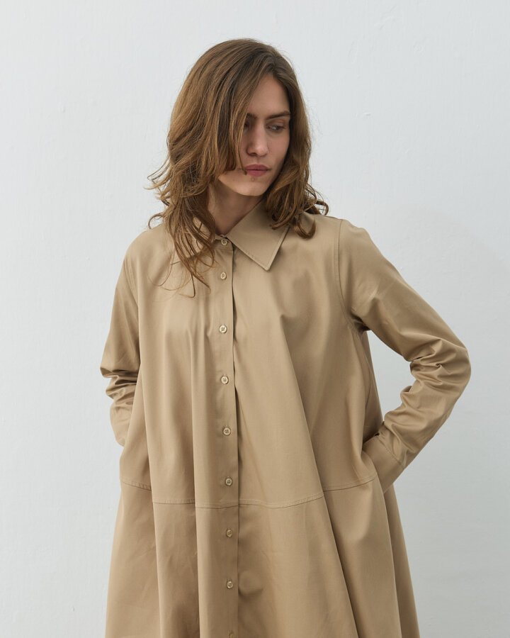Paper Gabardin Geniş Gömlek Elbise Camel - Aybikestil (1)